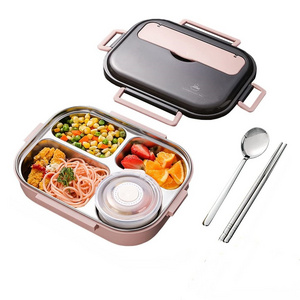 new trending food grade insulated child student plastic metal 304 stainless steel bento lunch box with compartment