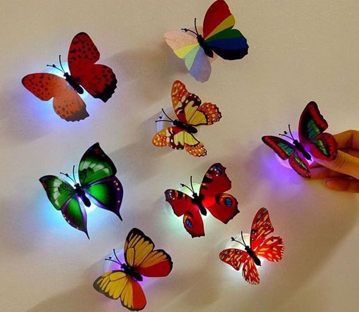 home wall decor stickers self adhesive night light 3d led butterfly