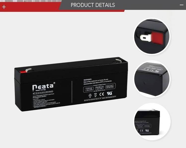 Neata Maintenance Free Rechargeable Sealed Lead Acid AGM Battery 12V 2.3Ah 6-dzm-2.3 For Elevator CE ROHS ISO REACH Certified