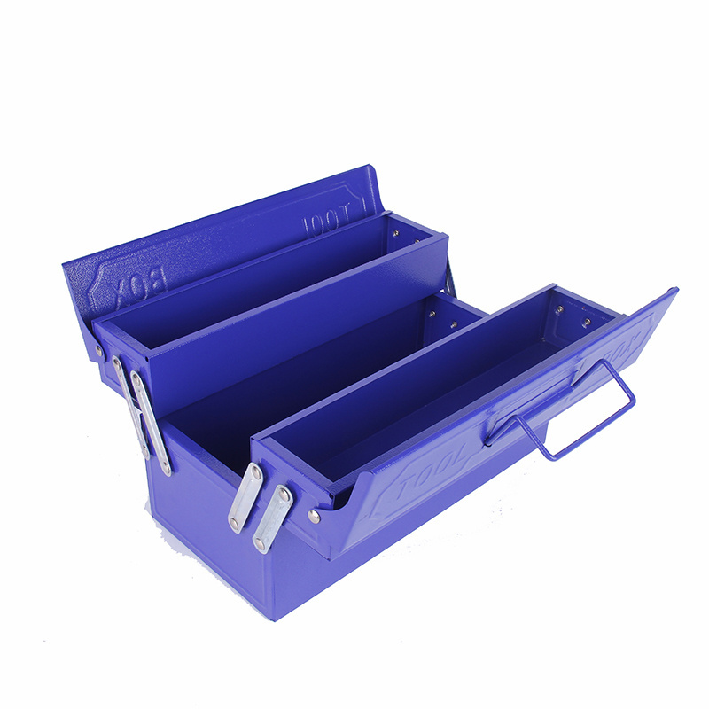 Neatly Metal Cantilever Folding Storage Box, 2 Layer 3 Tray Multi Function Tool Organizer with Iron Handle, Blue