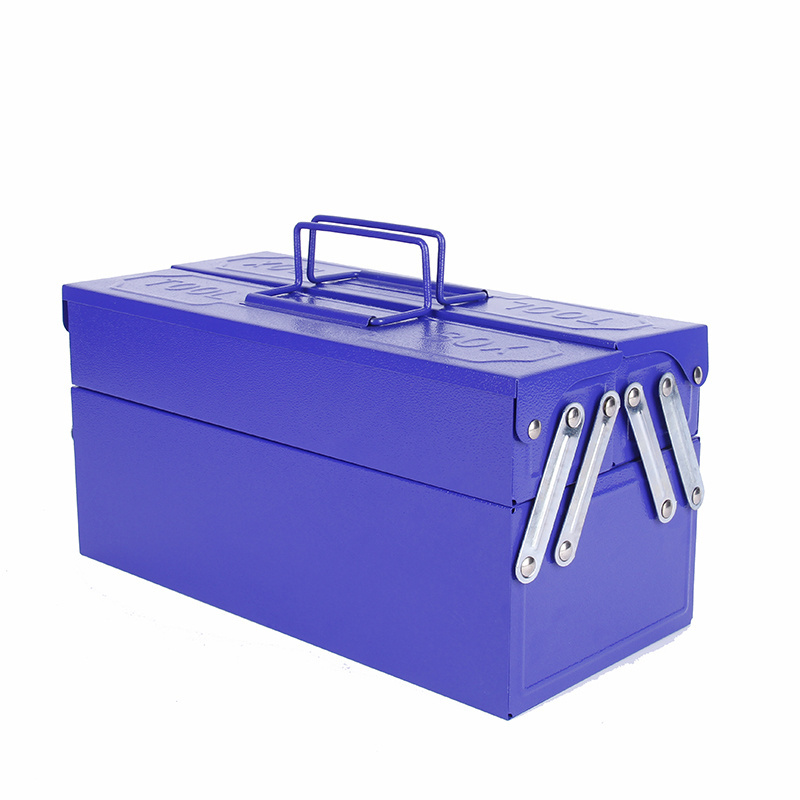 Neatly Metal Cantilever Folding Storage Box, 2 Layer 3 Tray Multi Function Tool Organizer with Iron Handle, Blue