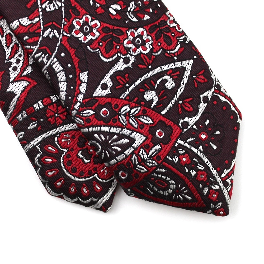 China Wholesale Microfiber Polyester Woven Fabrics Pre-tied Slim Skinny Red Classic Paisley Custom Patterned Boy Necktie