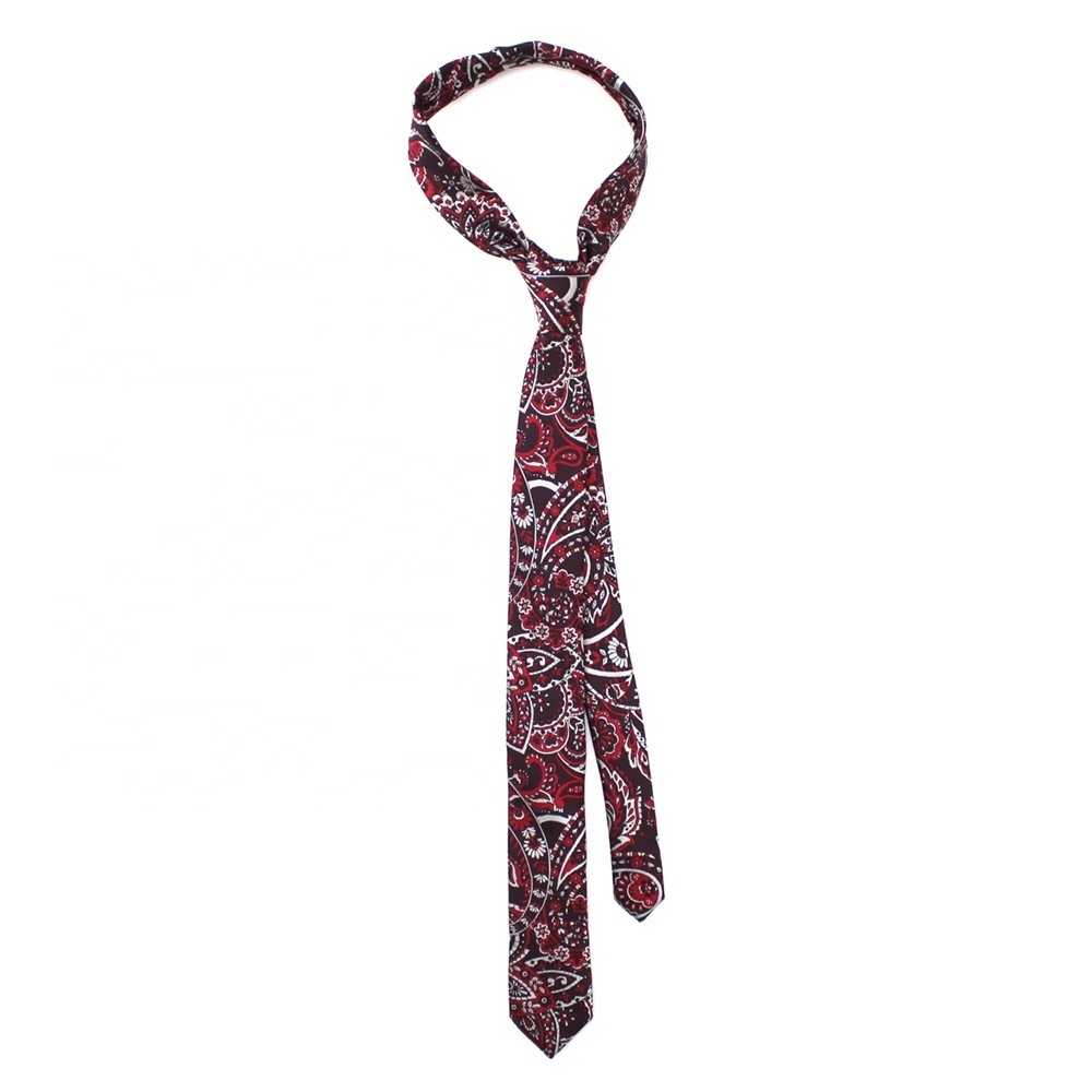 China Wholesale Microfiber Polyester Woven Fabrics Pre-tied Slim Skinny Red Classic Paisley Custom Patterned Boy Necktie