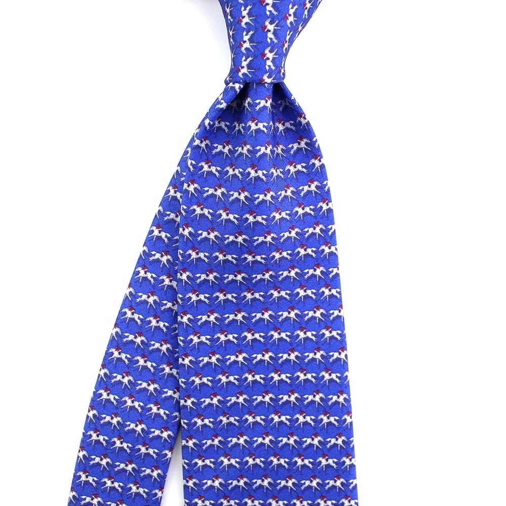 China Suppliers Holiday Gift Mens Blue Wholesale Unique Fashion Sport Horse Racing Necktie Custom Digital Printing Silk Tie