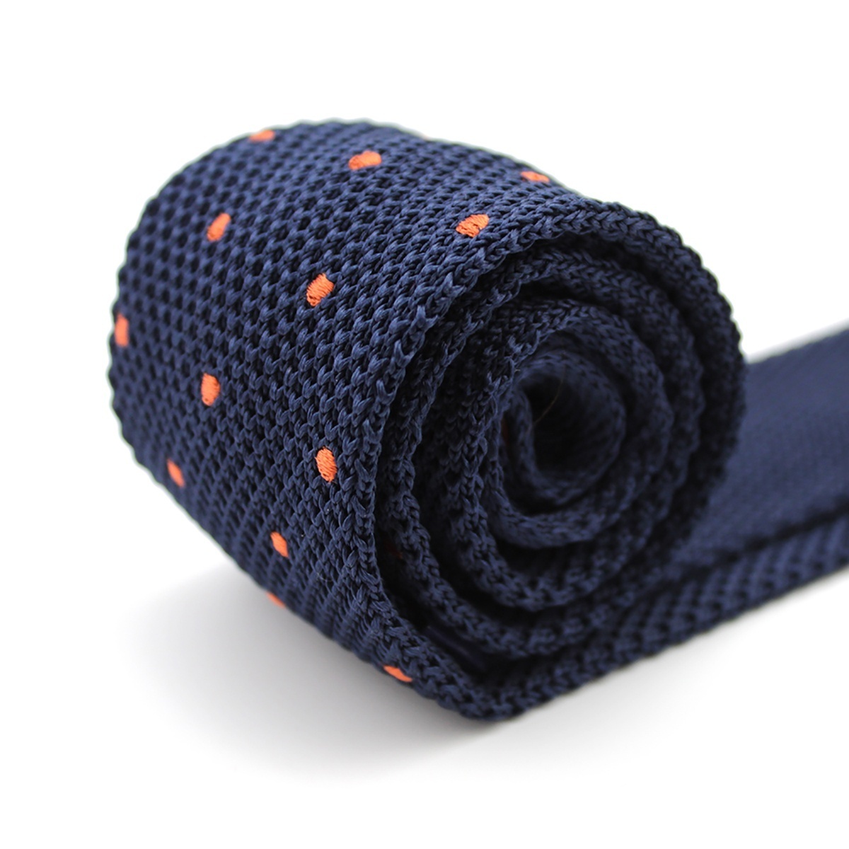 Knit Ties Point Tip Slim Skinny Red Polka Dot Embroidered Knitting Custom Necktie Polyester Wholesale Dark Blue Knitted Tie Men