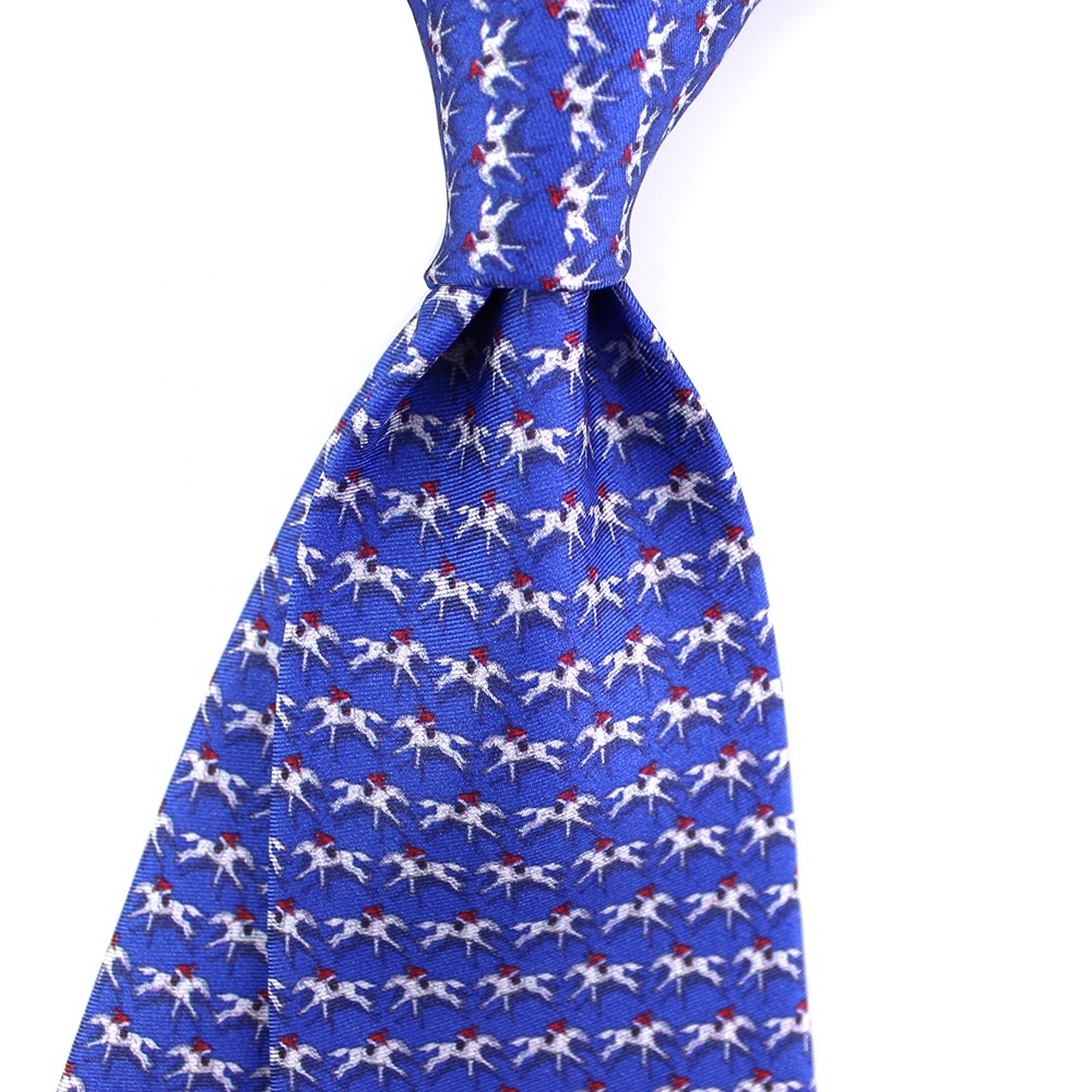 China Suppliers Holiday Gift Mens Blue Wholesale Unique Fashion Sport Horse Racing Necktie Custom Digital Printing Silk Tie