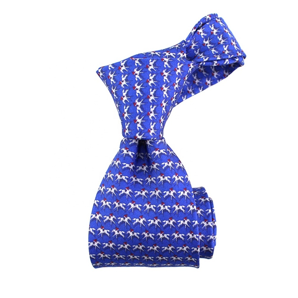 China Suppliers Holiday Gift Mens Blue Wholesale Unique Fashion Sport Horse Racing Necktie Custom Digital Printing Silk Tie