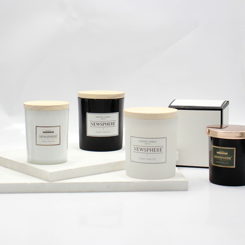 8oz 10oz Wholesale  Luxury Hot Sale Empty Fancy Thick Frosted Matte Black White Glass Jar Candle With Lid And Box