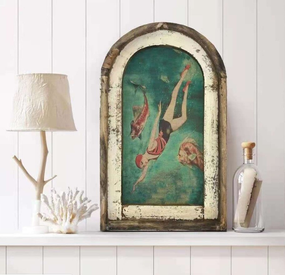 Wall Decor Swimming Wall Art Bathroom Decor Wooden Canvas Hanging Paintings With Hook In The Back Wall Art Room Decor