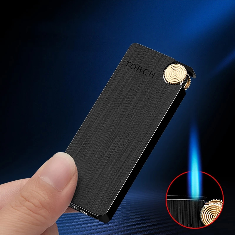 bulk lighters Portable 2023 Jet Flame Butane Gas Transparent Refillable Ultra-thin Flint Lighters Turbo Cigar Lighter Gadgets