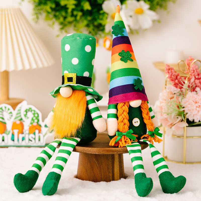 St. Patrick's Day Doll Decoration Green Leaf Festival Rudolf Doll Rainbow Faceless Doll Hanging Legs