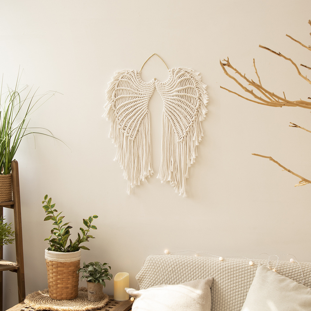 Bohemian Style Angel Wings Woven Tapestry Hand-woven Cotton Pendants Tassel Wall Hanging Tapestries Home Living Room Decoration