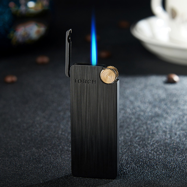 bulk lighters Portable 2023 Jet Flame Butane Gas Transparent Refillable Ultra-thin Flint Lighters Turbo Cigar Lighter Gadgets