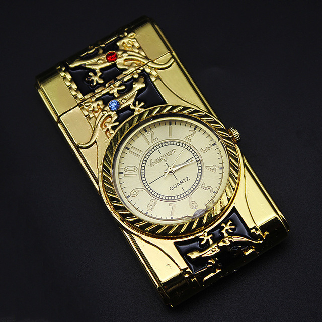 luxury lighter feuerzeug Gold Watch Jet Torch Turbo Gas Windproof Cigar Cigarette Metal Lighters Led Inflated Gasoline Butane