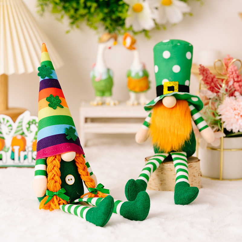 St. Patrick's Day Doll Decoration Green Leaf Festival Rudolf Doll Rainbow Faceless Doll Hanging Legs