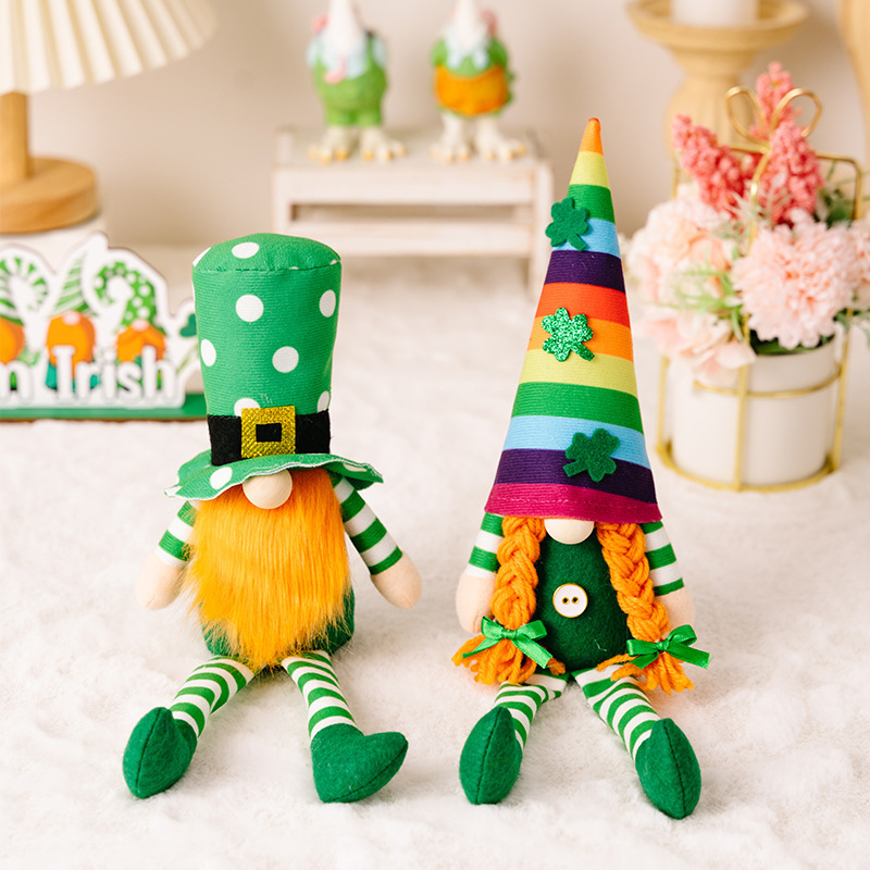 St. Patrick's Day Doll Decoration Green Leaf Festival Rudolf Doll Rainbow Faceless Doll Hanging Legs