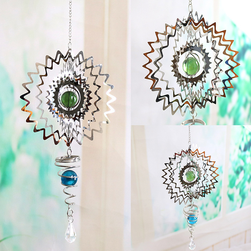 Stainless Steel 3D Metal Rotating Wind Chime Christmas Pendant Hanging Wind Spinner Spiral Windchimes Garden Yard Home Decor