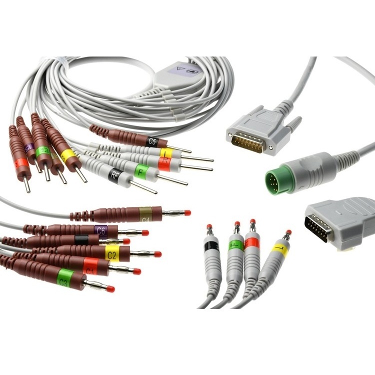 Integrated series AHA / ICE 6-pin direct connection iec connector 10 lead ecg cable