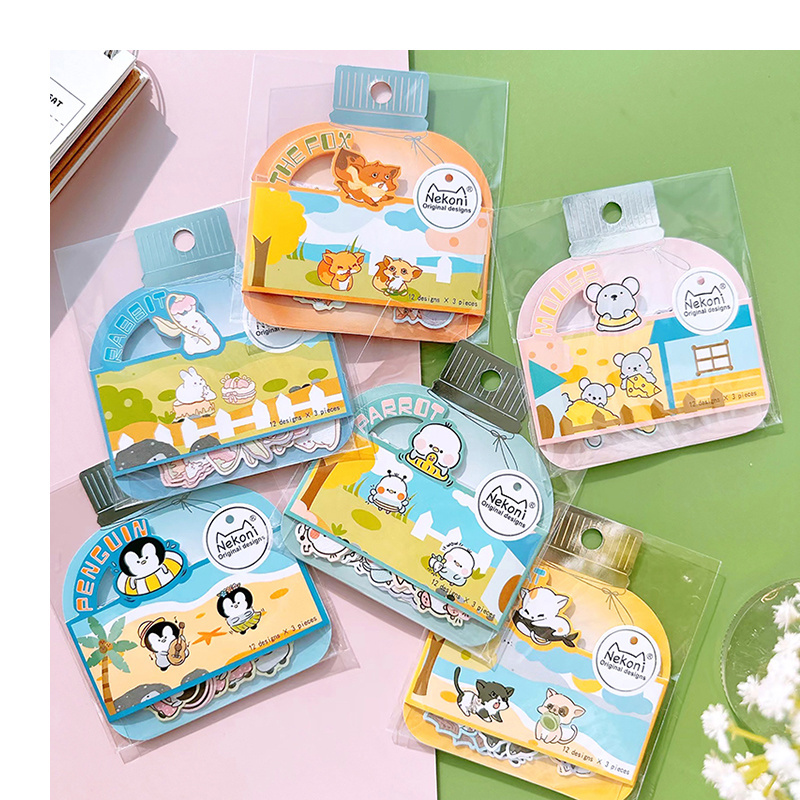 Nekoni Paper Kawaii Stickers Animal Original Design Stickers Penguin Parrot Mouse Rabbit Fox Cat Flake Sticker Pack