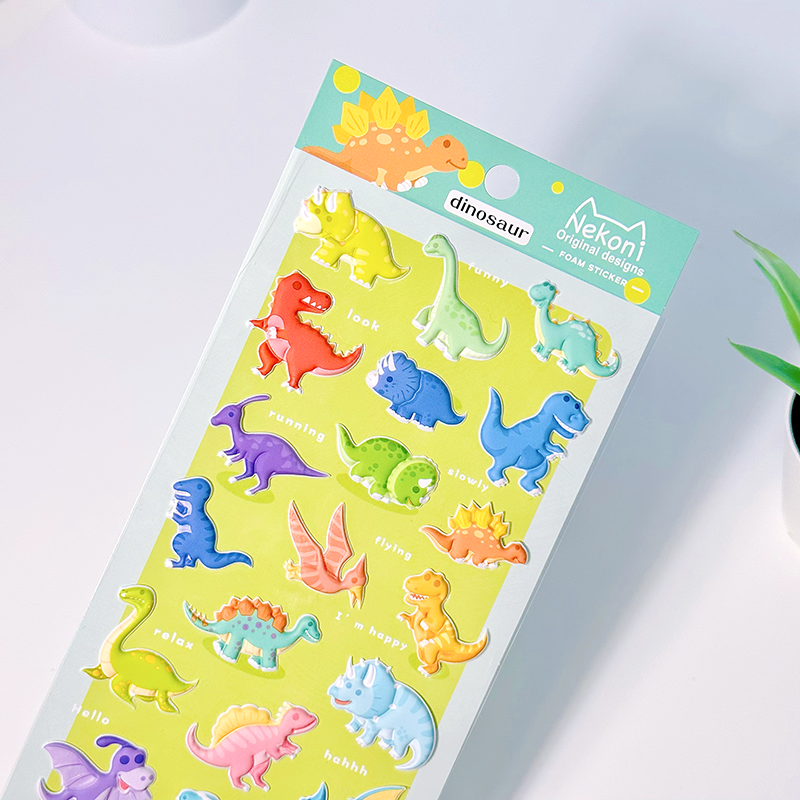 Nekoni Original Puffy Stickers Penguin Dinosaur Ocean Wild Animal Stickers Cute Cartoon Waterproof Foam Stickers