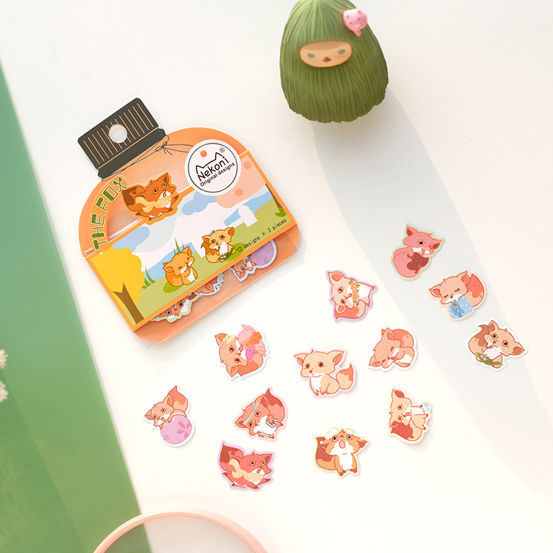 Nekoni Paper Kawaii Stickers Animal Original Design Stickers Penguin Parrot Mouse Rabbit Fox Cat Flake Sticker Pack