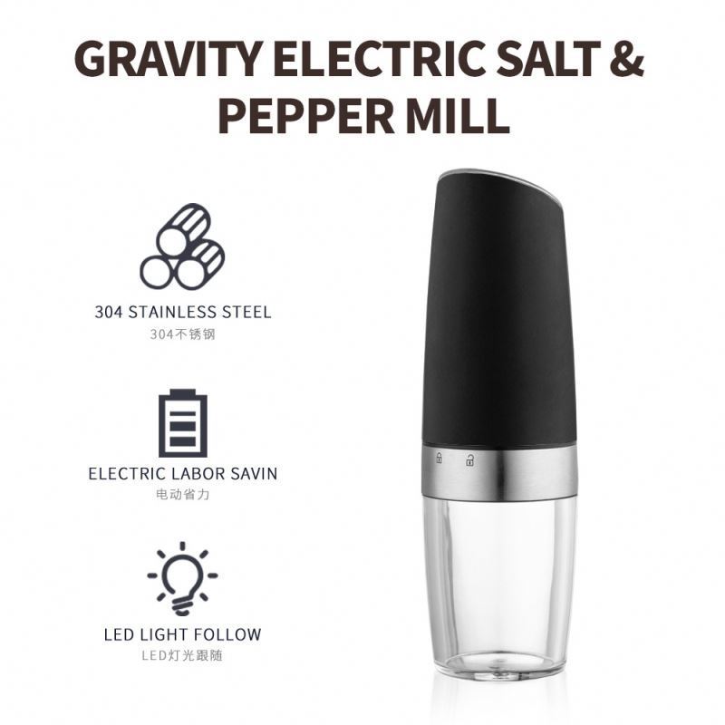 New Arrivals Gravity Salt & Pepper Mill Set Battery, Automatic Salt Pepper Spice Mill Grinder Electric Salt And Pepper Grinder