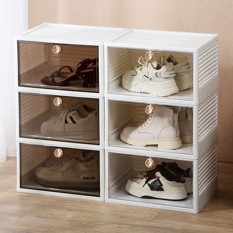 Collapsible Stackable Plastic Storage, Bins Ankle Boots High Heels Sneakers Container Transparent Shoes Box Closet Organizer