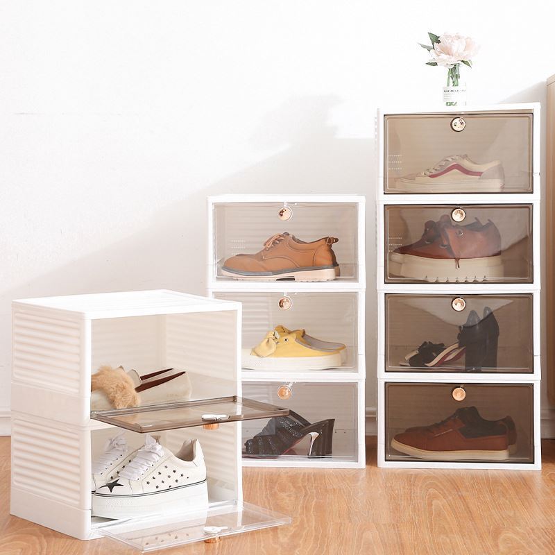 Collapsible Stackable Plastic Storage, Bins Ankle Boots High Heels Sneakers Container Transparent Shoes Box Closet Organizer