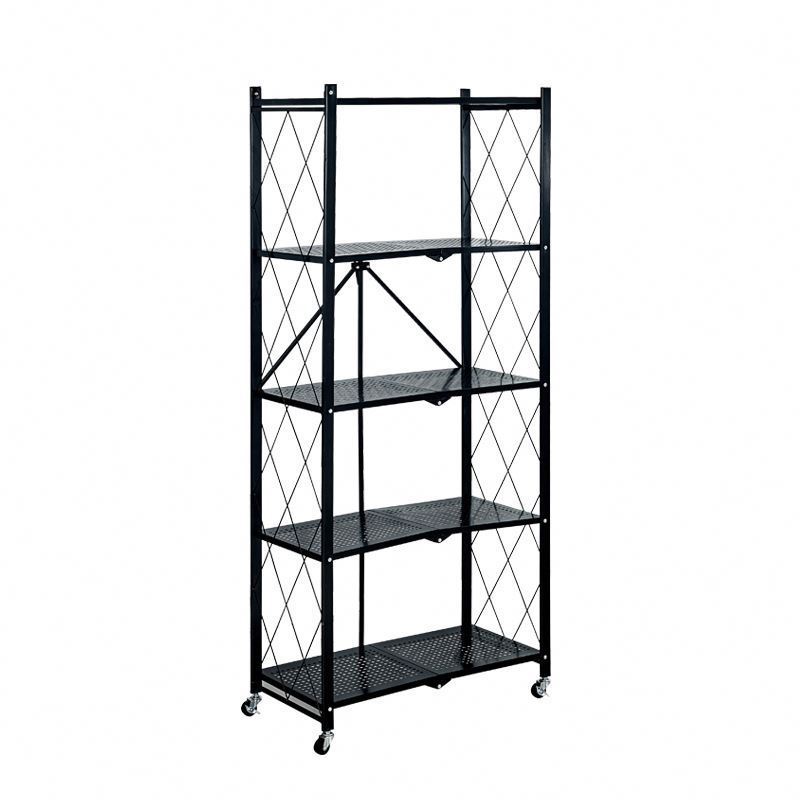 Low Price Metal Wire Rack Shelving Height Adjustable 4-Tier Large Storage Shelves With Wheels Rolling Kitchen Organiser