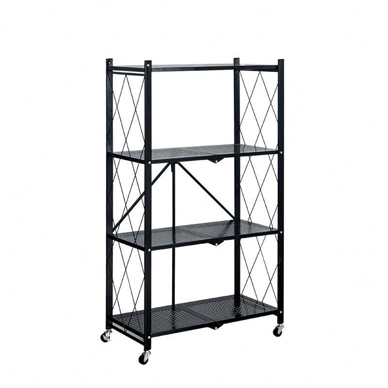 Low Price Metal Wire Rack Shelving Height Adjustable 4-Tier Large Storage Shelves With Wheels Rolling Kitchen Organiser