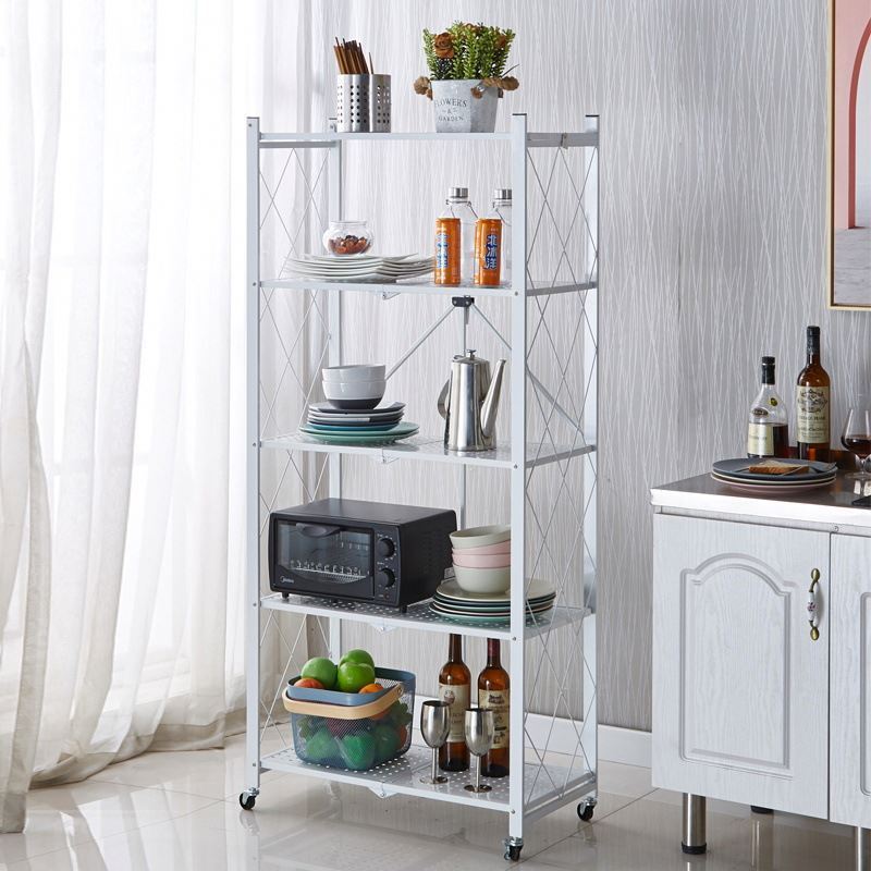 Multifunctional Kitchen Furniture 3 4 5 Tier Foldable Rack, Shelving Units Black Metal Foldable Storage Rack Shelves