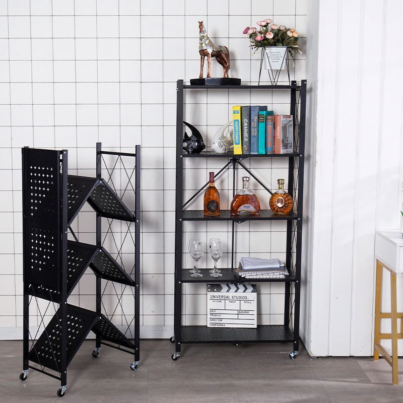 Multifunctional Kitchen Furniture 3 4 5 Tier Foldable Rack, Shelving Units Black Metal Foldable Storage Rack Shelves