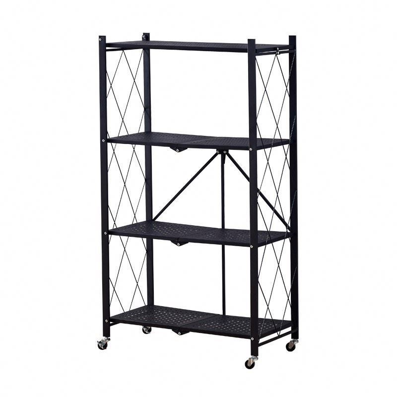 New Arrivals 4Tier Movable Metal Storage Shelves Rack  Foldable Wire Shelving Units With Wheels