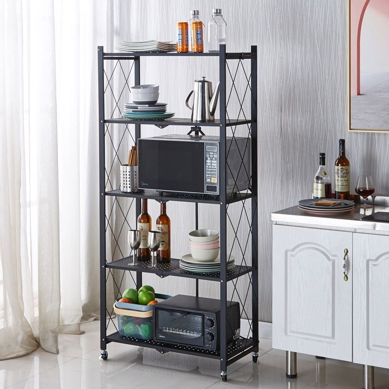 New Arrivals 4Tier Movable Metal Storage Shelves Rack  Foldable Wire Shelving Units With Wheels