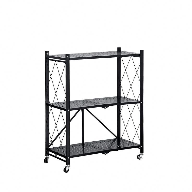 New Creative Free Installation Foldable Kitchen Storage Racks, Standing Metal Microwave Oven Rack Storage Holders