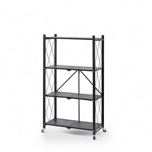 New Creative Free Installation Foldable Kitchen Storage Racks, Standing Metal Microwave Oven Rack Storage Holders