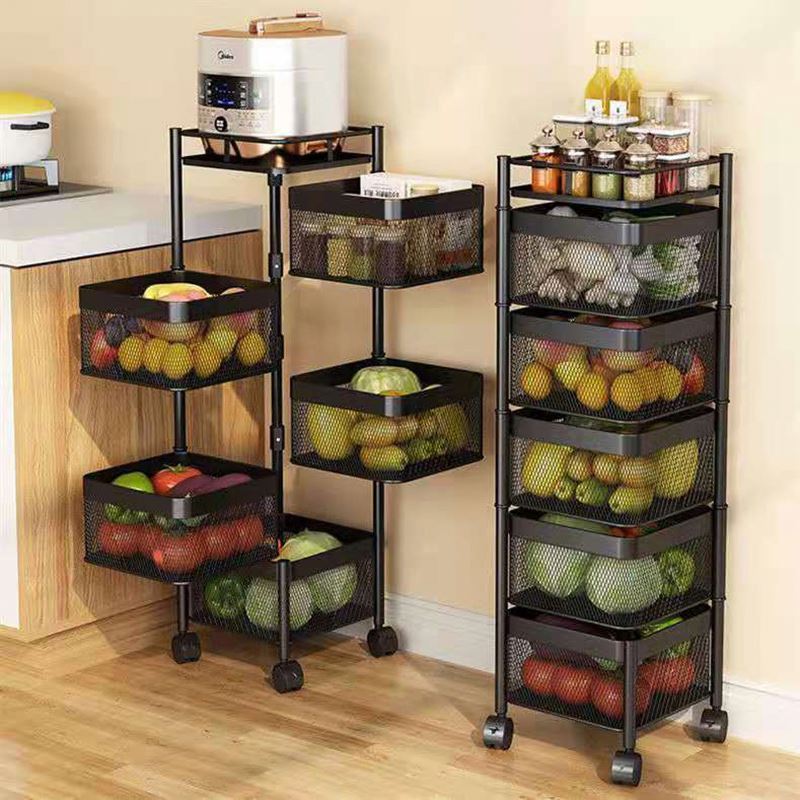 Rotating Storage Baskets Racks, Stackable Metal Basket Organizer Shelf For Kitchen Cube And Trolley Cart