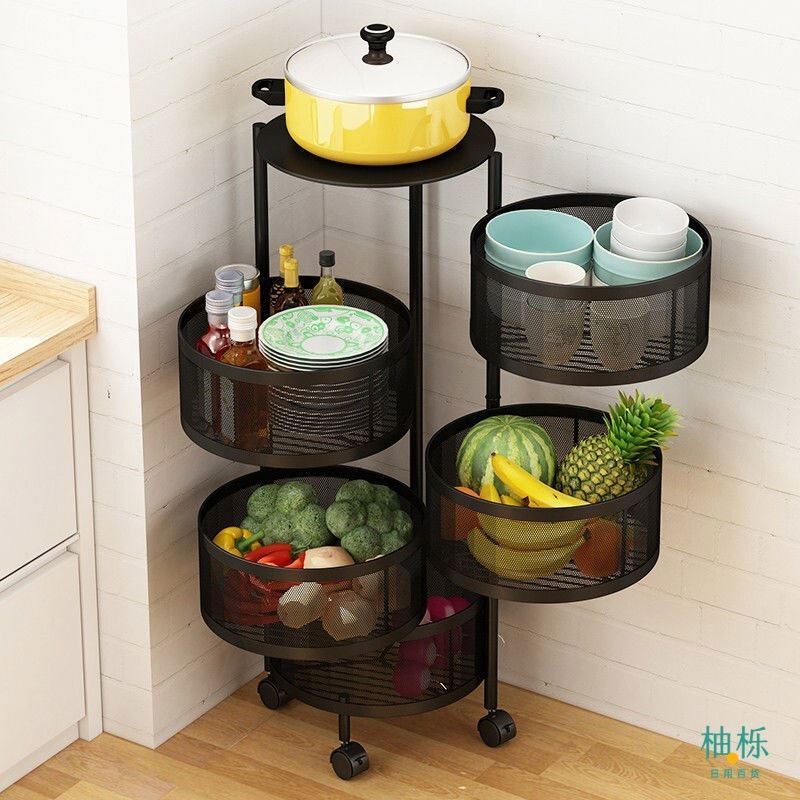 Low Price Rotating Kitchen Storage Rack 5 Tier Round Metal Baskets, storage rack  Cart Organizer Rotatable Fruit Ra