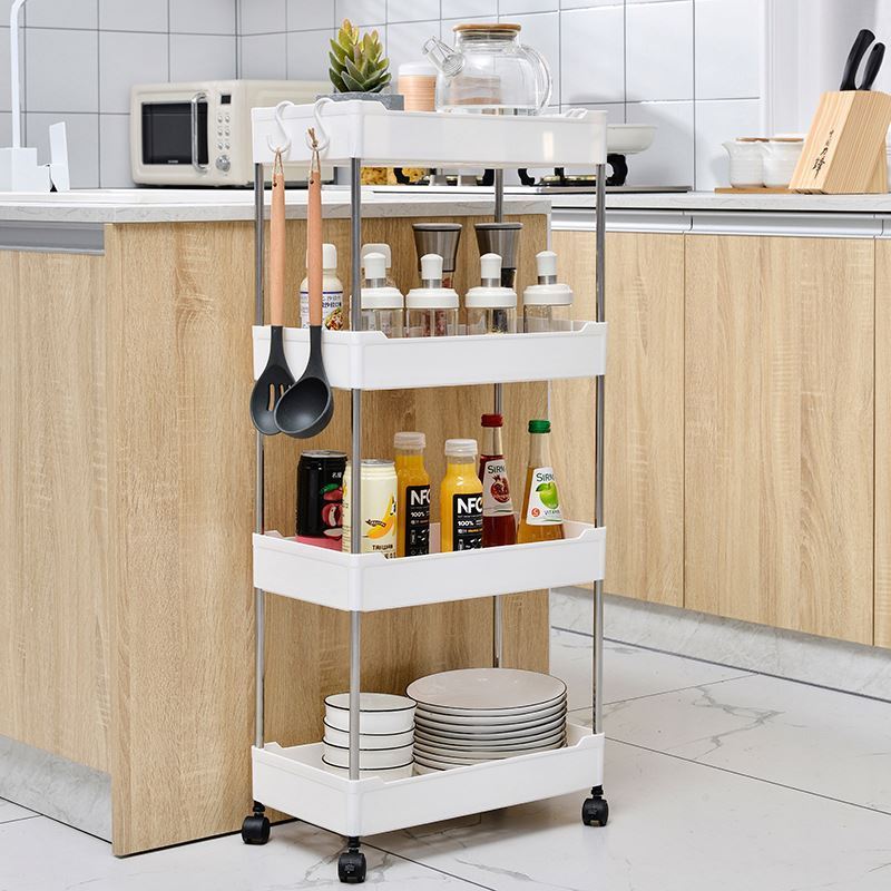 Functional 4-Tier Black Metal Kitchen Trolley, Storage Carts For Home Pantry Organization