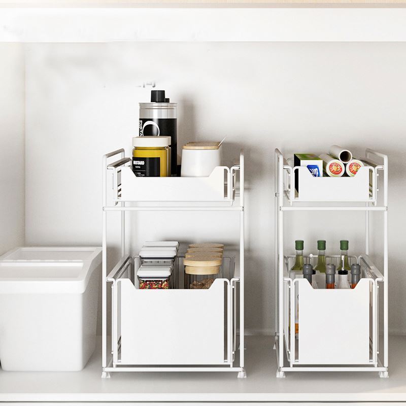 Save Storage Space Sliding Cabinet Basket Organizer, Kitchen Bathroom Sliding 2 Floors Under Sink Shelving