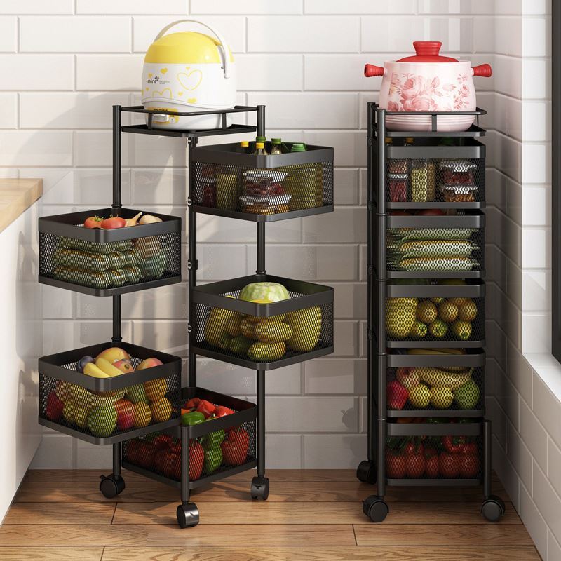 Square Standing Kitchen Shelf Unit Rotating Vegetable Rack Floor Storage