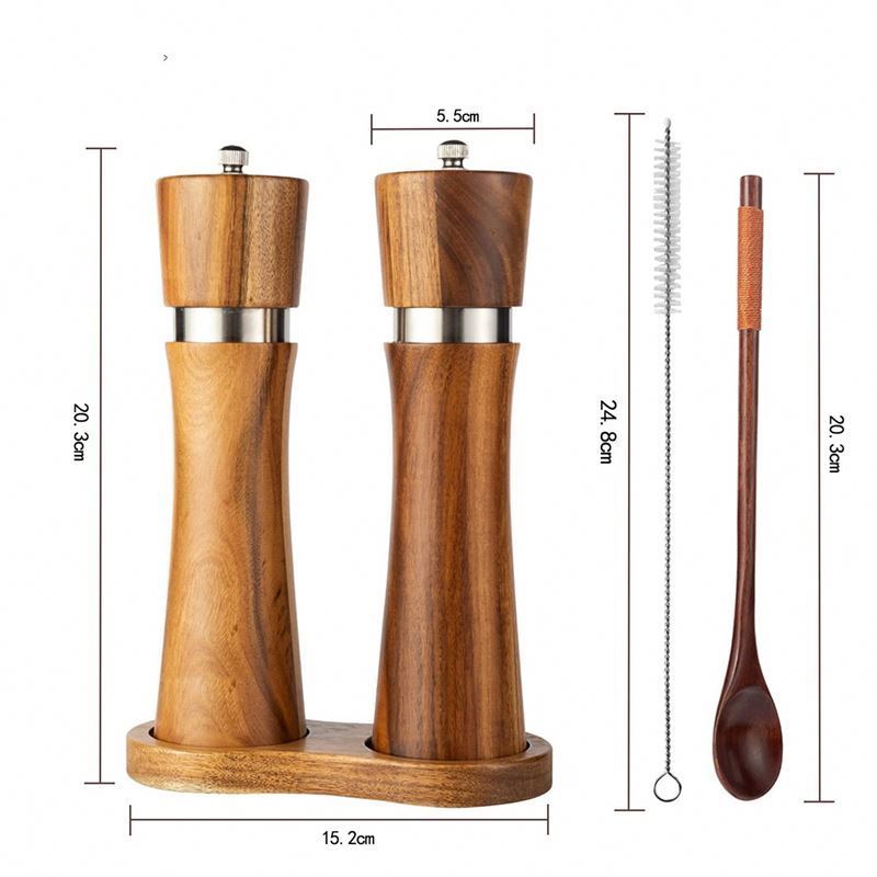 Good Quality Food Grade Wood, Salt And Pepper Mill Set Pepper Grinder Salt Shakers With Adjustable Ceramic Rotor