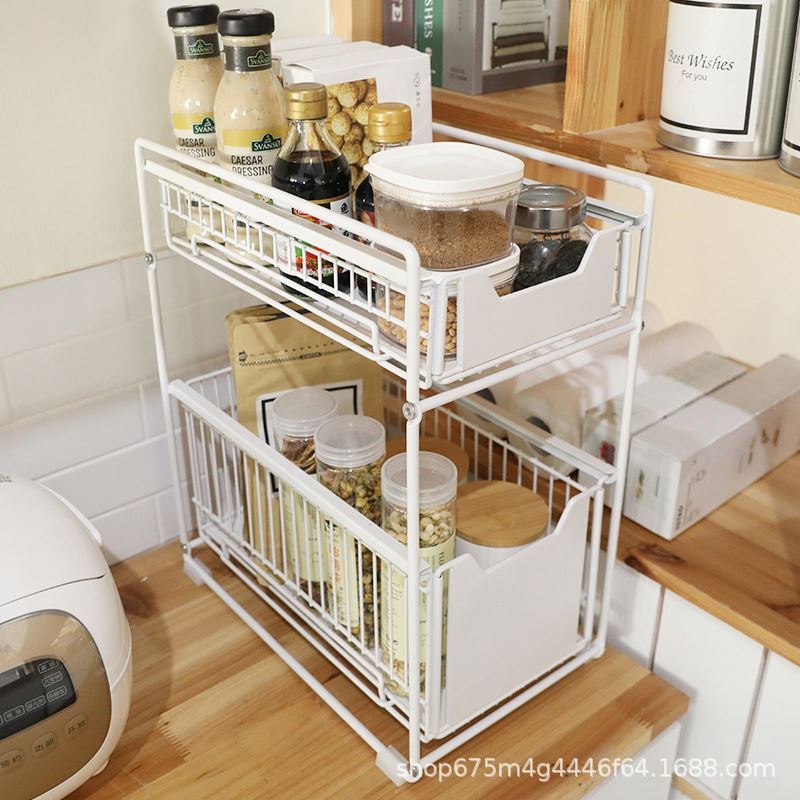 Countertop Floor-To-Ceiling Push-Pull Removable Kitchen Supplies Rack, Multi-Layer Pull-Out Sink Under The Sundries Storage Rack