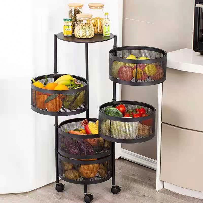 Low Price Rotating Kitchen Storage Rack 5 Tier Round Metal Baskets, storage rack  Cart Organizer Rotatable Fruit Ra