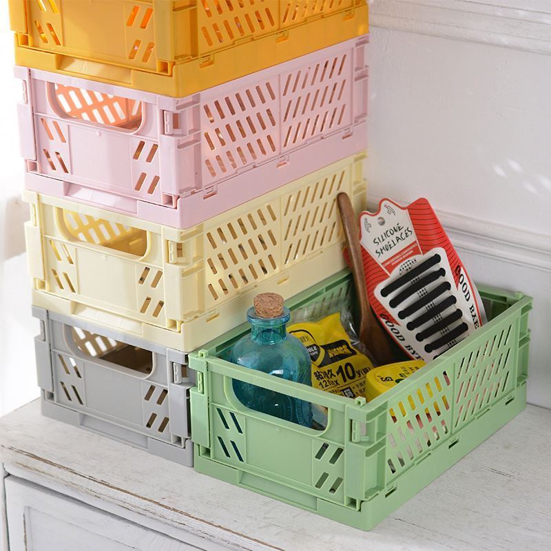 Custom Home Small Organizer, Desktop Folding Foldable Crate Plastic Kids Storage Basket Collapsible Storage Crate