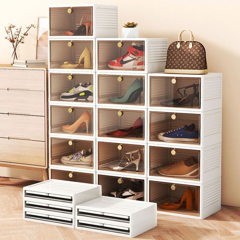 New Popular Magnetic Stackable Foldable, Plastic Home Square Transparent Clear Acrylic Pet Sneakers Shoe Container Storage Box