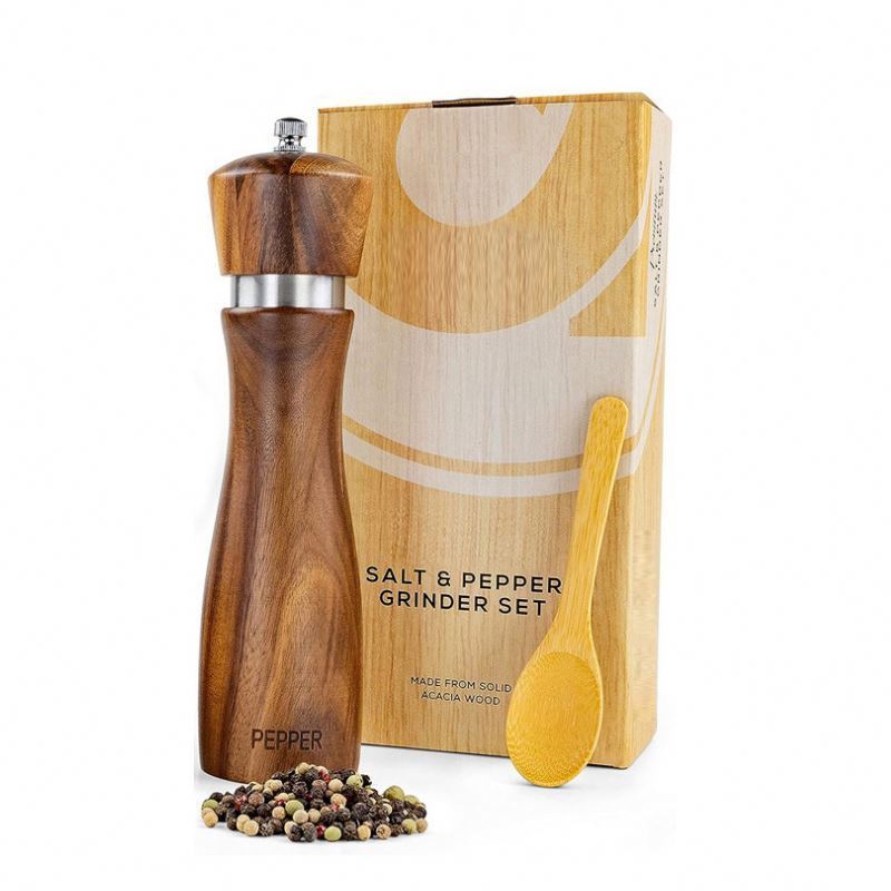 Good Quality Food Grade Wood, Salt And Pepper Mill Set Pepper Grinder Salt Shakers With Adjustable Ceramic Rotor