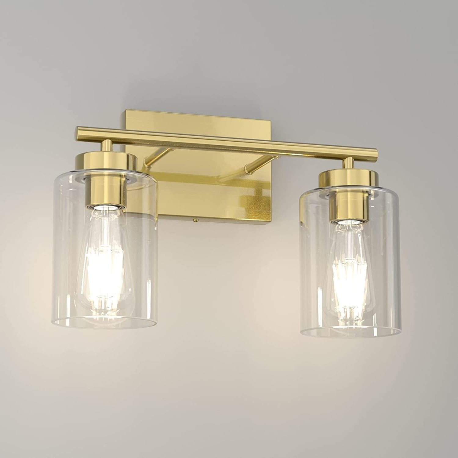 2 Light Modern Bathroom Vanity Wall Lamp Bedroom Kitchen Satin brass Wall Sconce Light with E26 LED Bulbs