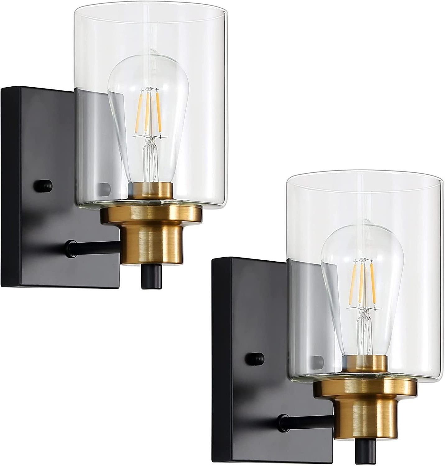 American One Light Indoor Wall Light Fixture in black and satin brass finishing  with Clear Glass Modern Farmhouse Wall Sconce