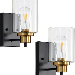 American One Light Indoor Wall Light Fixture in black and satin brass finishing  with Clear Glass Modern Farmhouse Wall Sconce